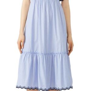 Kate Spade Blue Daisy Floral Embroidered Flounce Midi Patio Dress Size S
